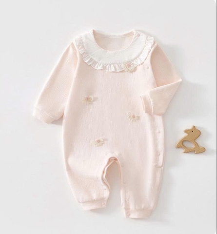 JS - Body cotton hồng đính nơ cổ bèo trắng(66-80)