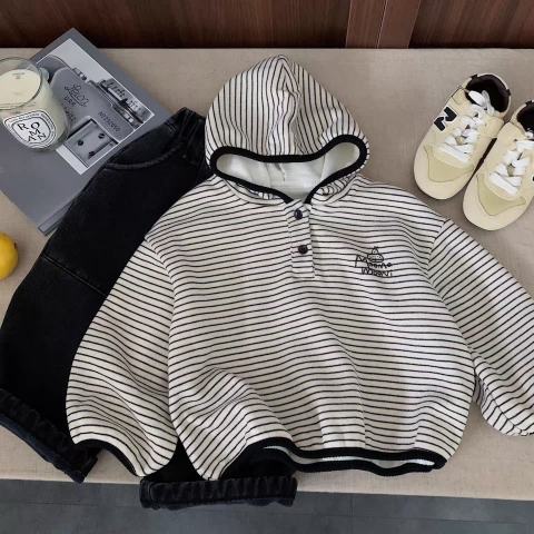 TL - Áo Hoodie kẻ lót nỉ(80-130)