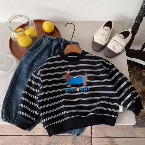 TL - Áo nỉ đen kẻ trắng STANUP lót nỉ(90-140)