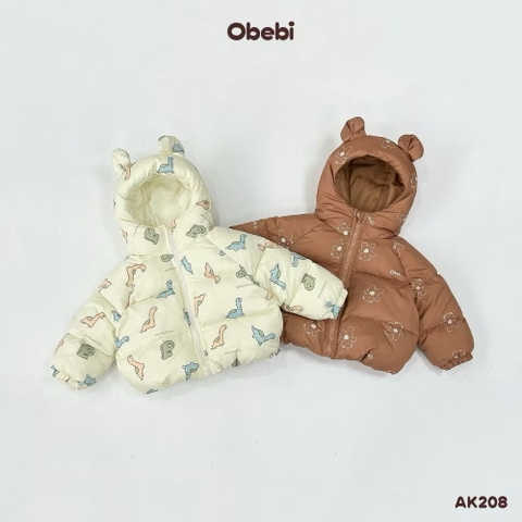 OBEBI - Áo khoác phao tai gấu in hoạ tiết(73-120)