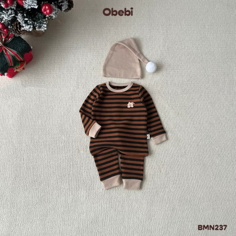 OBEBI - Bộ mặc nhà kẻ ngang kèm mũ(66-110)
