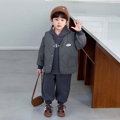 KB - Set nỉ áo gile xám chần bông(90-150)