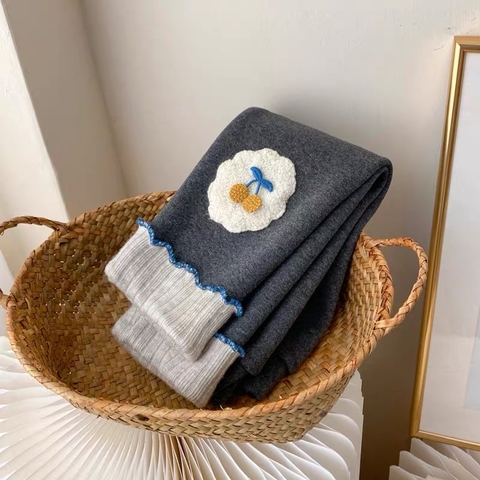 KB - Quần legging lót nỉ thêu tag quả cherry(80-130)