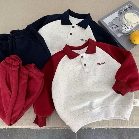 BK - Bộ nỉ POLO chữ lót nỉ tay phối màu(90-140)