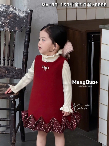 LB - Set váy nhung đỏ đuôi ren ngôi sao(90-130)