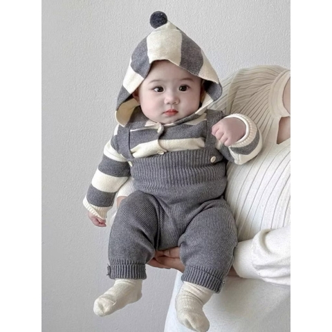 TMT - Set yếm len+áo len mũ kẻ ghi (66-90)