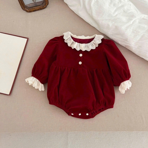 JS - Body nhung đỏ cổ tay ren kem(66-80)