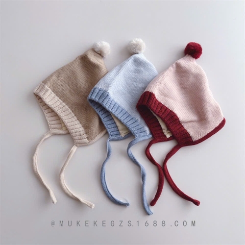 TL - Mũ len buộc dây quả bông(6-24M)