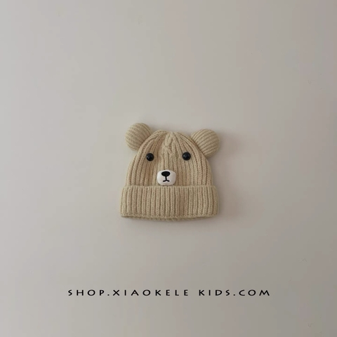 TL - Mũ len mặt gấu 2 quả bông(1-3Y)