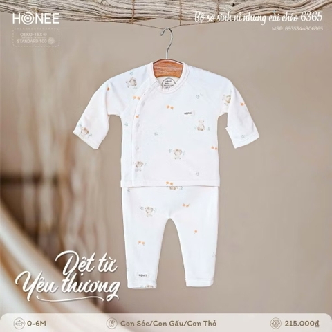 HONEE - Bộ sơ sinh nỉ nhung cài chéo Vanilla(0-6M)