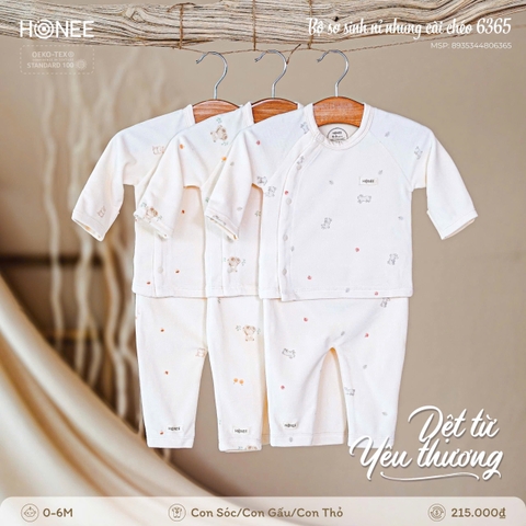 HONEE - Bộ sơ sinh nỉ nhung cài chéo Vanilla(0-6M)