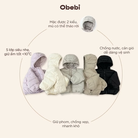 OBEBI - Áo khoác phao siêu nhẹ mũ tháo rời(73-120)