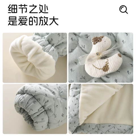 TL - Áo phao xanh hoa nhí cổ len bèo(80-140)