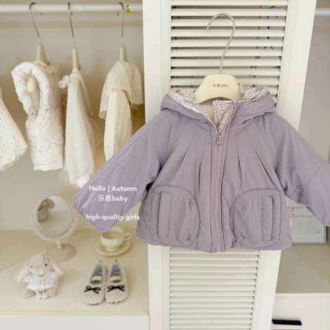 TL - Áo phao tím mũ nơ lót lông(80-130)