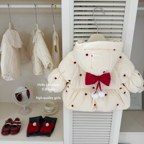 TL - Áo phao kem chấm bi đỏ mũ nơ(80-130)