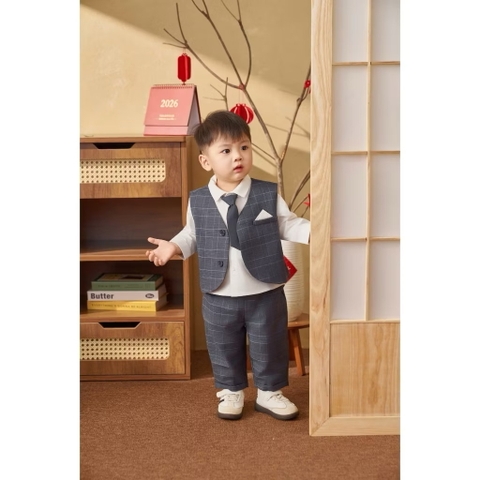 OBEBI - Set bộ kẻ Gillet bé trai(73-120)