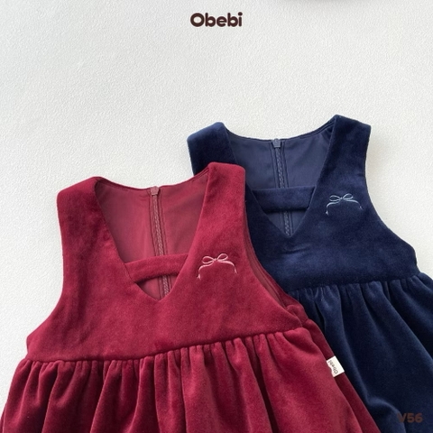 OBEBI - Váy nhung dáng quả bí kèm mũ nồi(73-120)