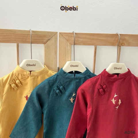 OBEBI - Áo dài phối màu vai kèm mấn (73-120)