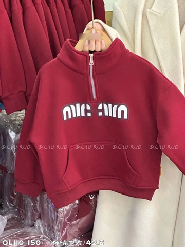 LB - Áo nỉ đỏ cổ bẻ khoá lót nỉ nhung(110-150)