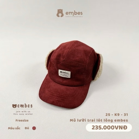 EMBES - Mũ lưỡi trai lót lông Embes (3Y+)
