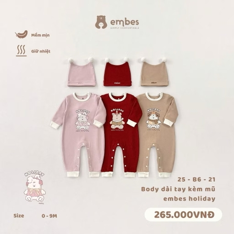 EMBES - Body dài tay kèm mũ Embes Holiday(0-9M)