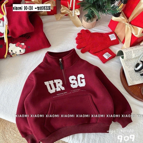 LB - Áo nỉ đỏ URSG cổ khoá lót nỉ (90-130)