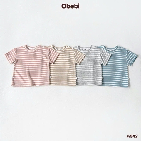 OBEBI - Áo thun kẻ hoạ tiết OBEBI (73-120)