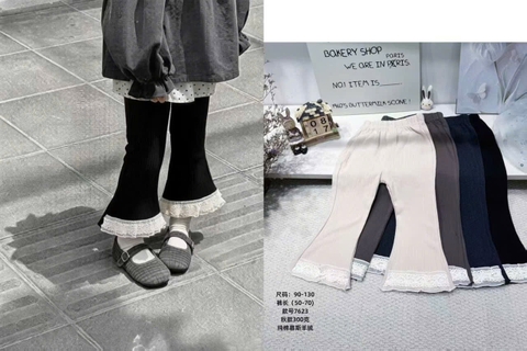 KB - Quần legging đen loe ren nơ trắng(90-130)