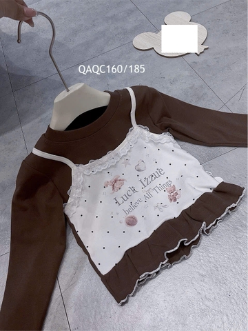KB - Áo thun nâu dài tay phối 2 dây bèo(90-130)