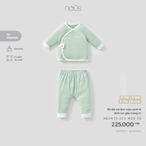 NOUS - Bộ dài cài lệch màu xanh láddinsh cúc gấu trang trí(0-9M)