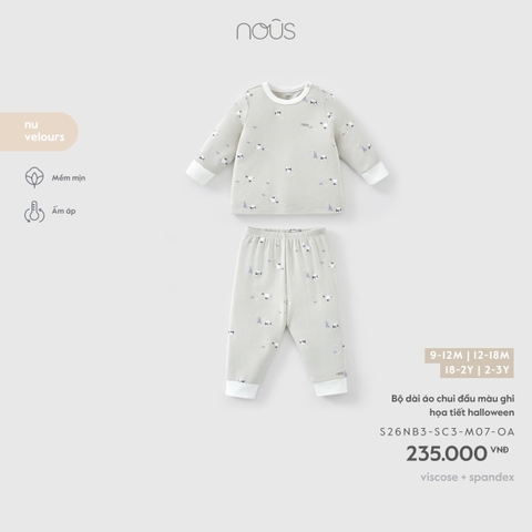 NOUS - Bộ dài áo chui đầu màu ghi hoạ tiết halloween(9M-2Y)