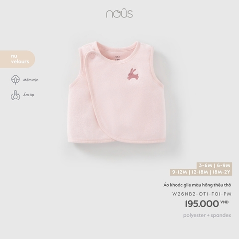 NOUS - Áo khoác Gile màu hồng thêu thỏ(3-18M)