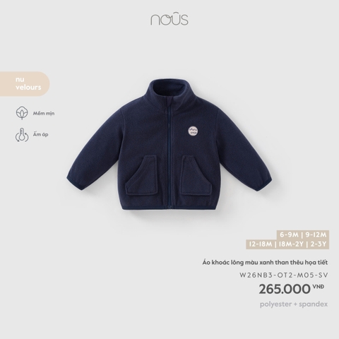 NOUS - Áo khoác lông màu xanh than thêu hoạ tiết(6M-2Y)