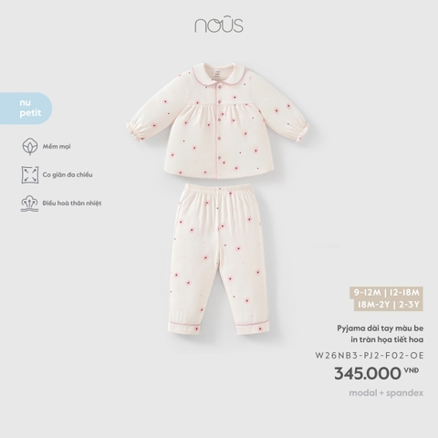 NOUS - Pyjama dài tay màu be in tràn hoạ tiết hoa(9M-2Y)