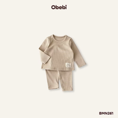 OBEBI - Bộ dài tay kẻ gân mác in Gấu OBEBI(73-120)