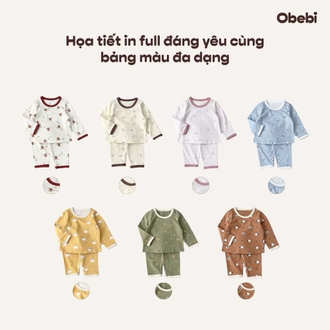 OBEBI - Bộ dài tay hoạ tiết phối màu viền hình dễ thương OBEBI(66-120)