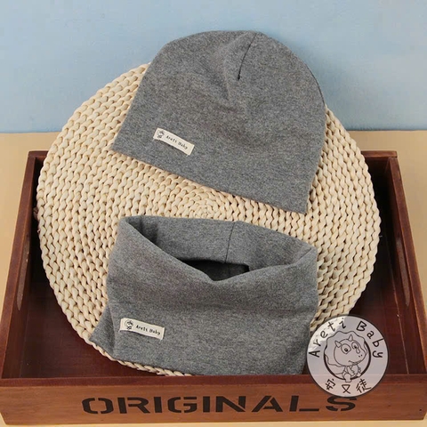 BK - Mũ cotton xám trơn+khănn(M-L)