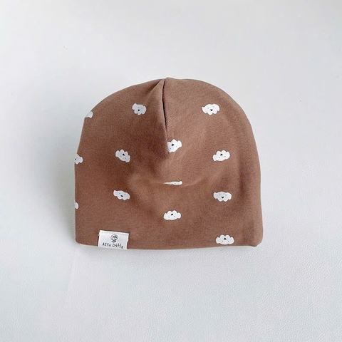 BK - Mũ cotton nâu chó trắng+khăn(M-L)