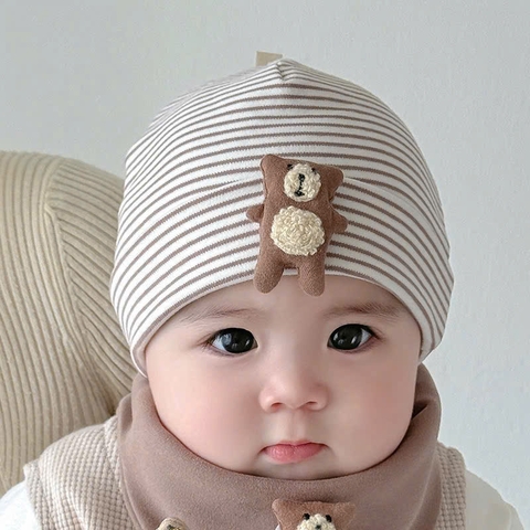 BK - Mũ cotton đính hình nổi+khăn(M-L)