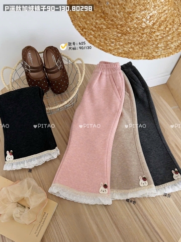 LB - Quần legging nỉ loe thỏ ren trắng (90-130)