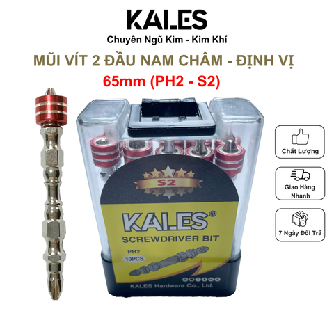 Hộp 10 Mũi Vít 2 Đầu PH2 Nam Châm Định Vị 65mm | KALES