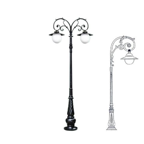 Cột Đèn Sân Vườn 2 Tay Đèn Mai Chiếu Thủy Cổ Điển cho Trụ cao từ 2m-5m ZALAA