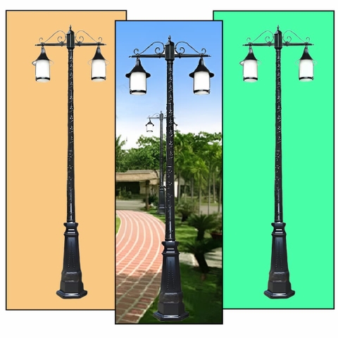 Cột Đèn Sân Vườn 2 Tay Quả Cầu D200, D300, D400 cho Trụ cao từ 2m-5m ZALAA