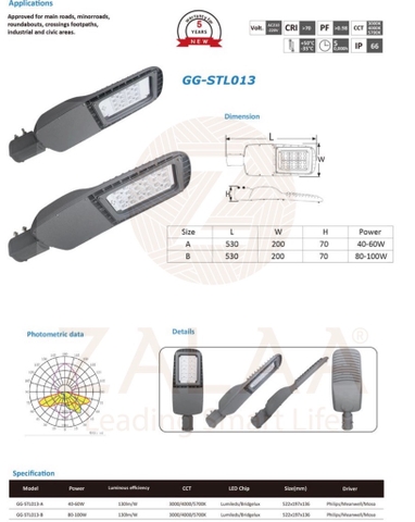 Đèn Đường LED OEM Philips Meanwell 100W, 120W, 150W, 200W Mã GG-STL013 ZALAA