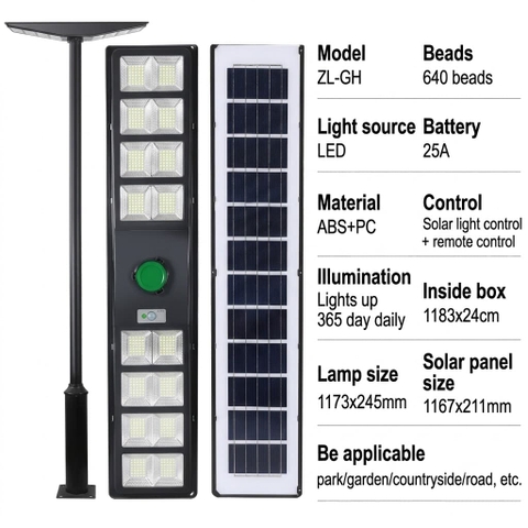 Đèn Đường Năng Lượng Mặt Trời ZALAA ZL-GH 640 LED Chống Nước IP65