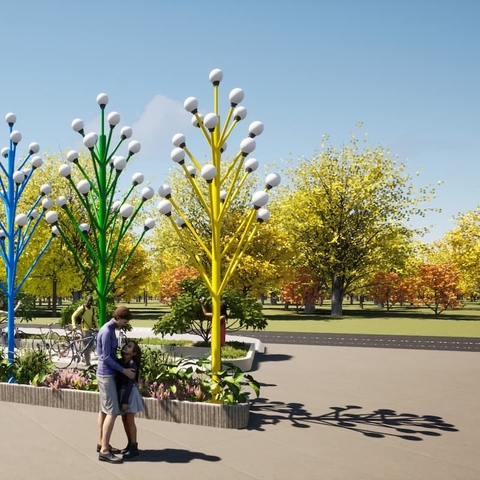 Cột Đèn LED Cây Thông 21 Quả Cầu x7W Trang Trí Cảnh Quan cao từ 5m ZALAA