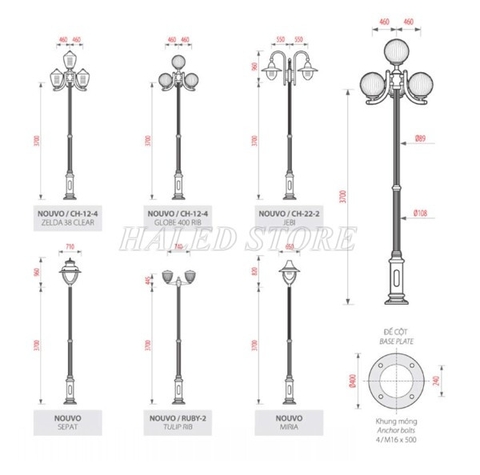Đế Cột Nouvo - Chân Đế Cột Đèn Nhôm Gang Thép Bền Bỉ Chịu Lực Cao