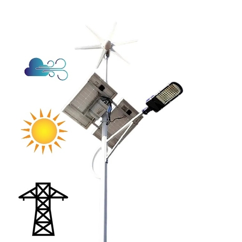 Đèn LED Năng Lượng Mặt Trời kết hợp Tuabin Gió Mắc Song Song Điện Lưới AC220V để chiếu sáng