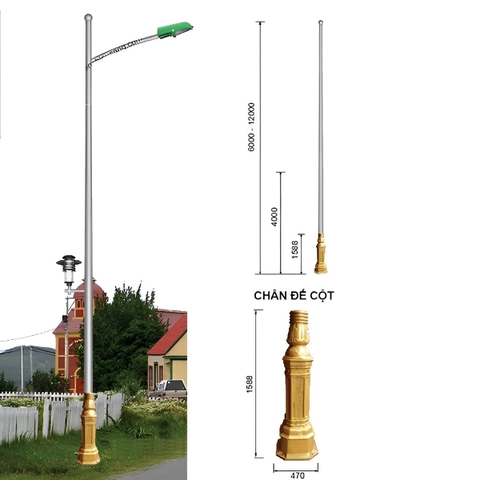 Chân Đế Cột Đèn Cao Áp / Đế Trụ Đèn Sân Vườn Gang / Thép Bền Bỉ Chịu Lực Cao