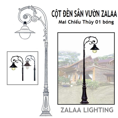 Cột Đèn Sân Vườn 1 Tay Đèn Mai Chiếu Thủy Cổ Điển cho Trụ cao từ 2m-5m ZALAA